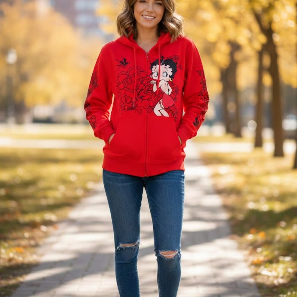 Red Hoodie Sweat Jacket Betty Boop  s/m